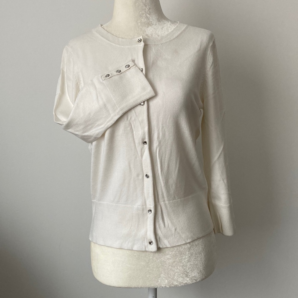 Express Design Studio White 3/4 Sleeve Button Down Sweater